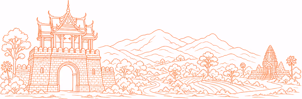 ภาพประกอบลายเส้นพื้นที่ต่างๆ ของโคราช